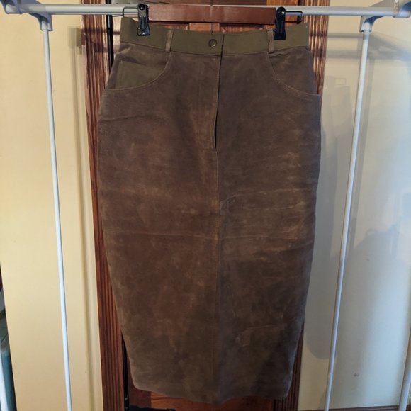 Vintage 80's-90's Khaki Green Suede Suit - Picture 5 of 8